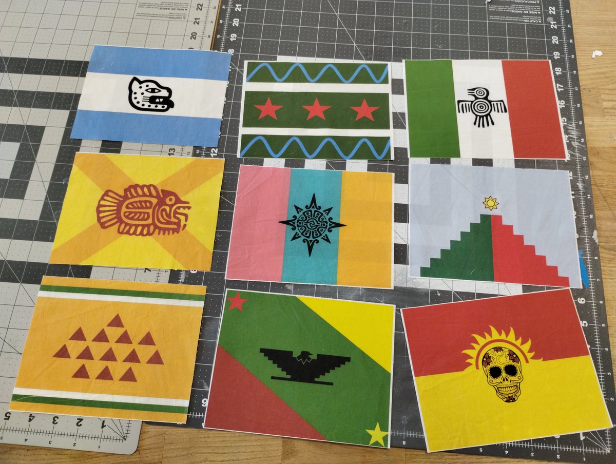MakerZigler's tweet photo. Spanish IV students will be speaking about what they have learned about Mexico. Their "notes" will be a flag they designed with symbolism after watching @romanmars TED talk on city flags. These are printed on fabric on our Roland DTG printer. #MakerEd #3ModesofMaking https://t.co/8Fq8rM3drF