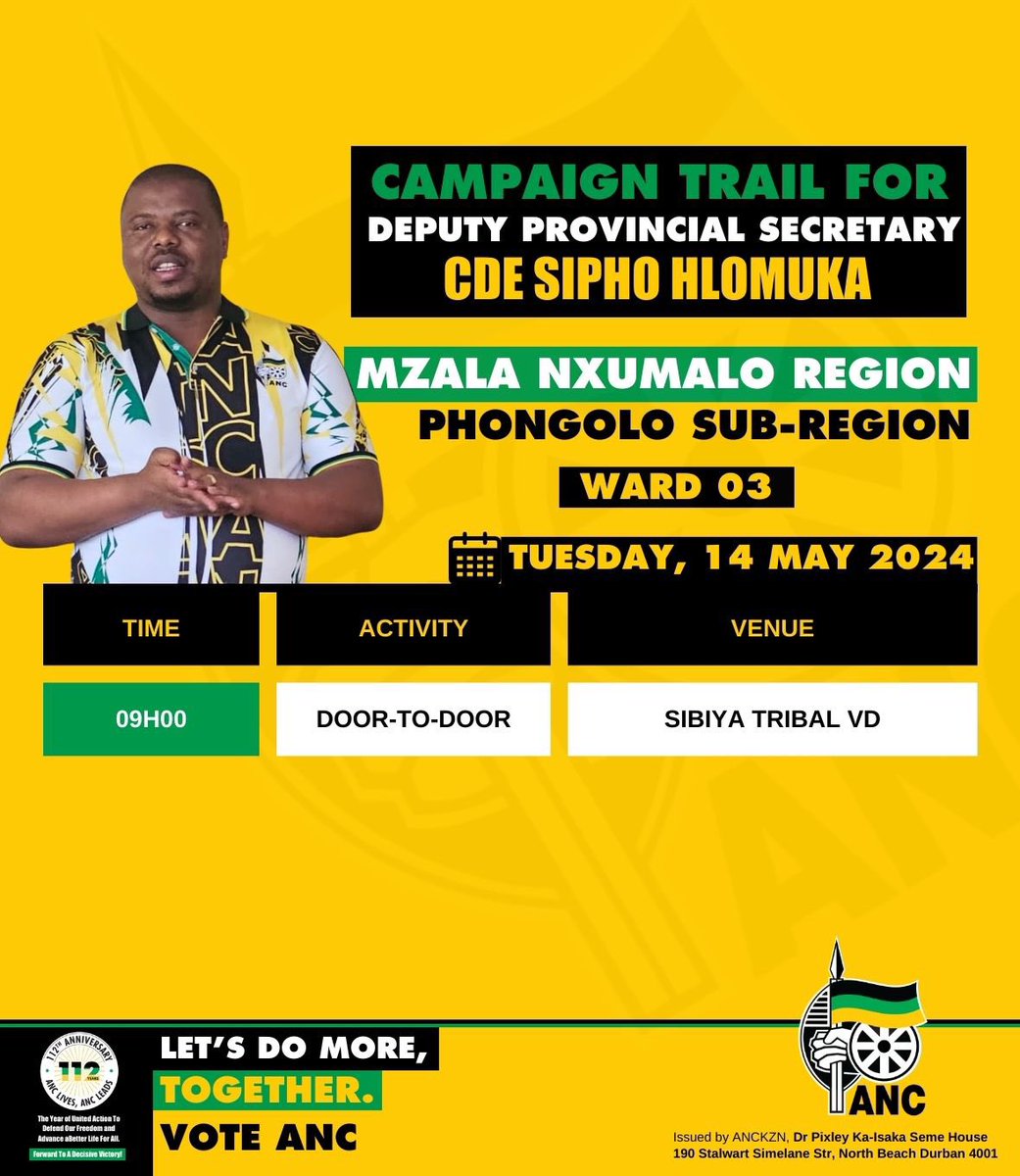 Comrade Sipho Hlomuka, affectionately known as Inyoni yoThukala, is once again on the front lines campaigning for the ANC as we approach the National and Provincial elections. This time, his vigorous campaign efforts are centered in Mzala Nxumalo, where he aims to galvanize…
