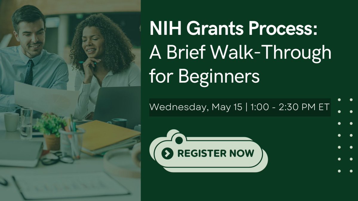 New to working with #NIHgrants? Join a FREE webinar to learn how to get NIH #funding for your #research! Get tips on finding the right opportunity, navigating the application process & more! grants.nih.gov/learning-cente… #researchfunding #grants