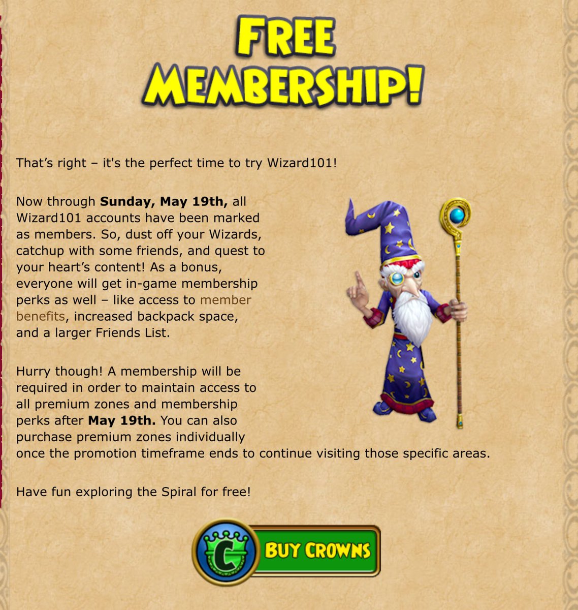 FREE WIZARD101 MEMBERSHIP UNTIL MAY 19TH ‼️‼️ THIS IS NOT A DRILL ‼️‼️