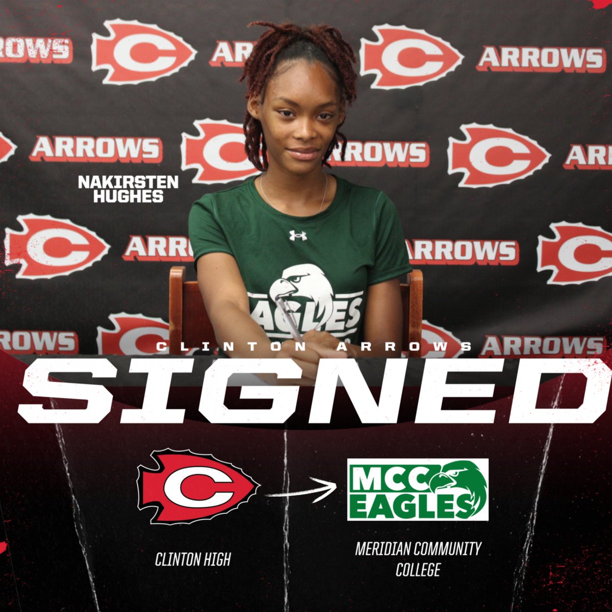 This morning, Senior Sprinter Nakirsten Hughes signed a National Letter of Intent to continue her career at Meridian Community College. We are so proud of Nakirsten and we are excited about following her success in the future. @ClintonSchools @WeAreArrowTrack