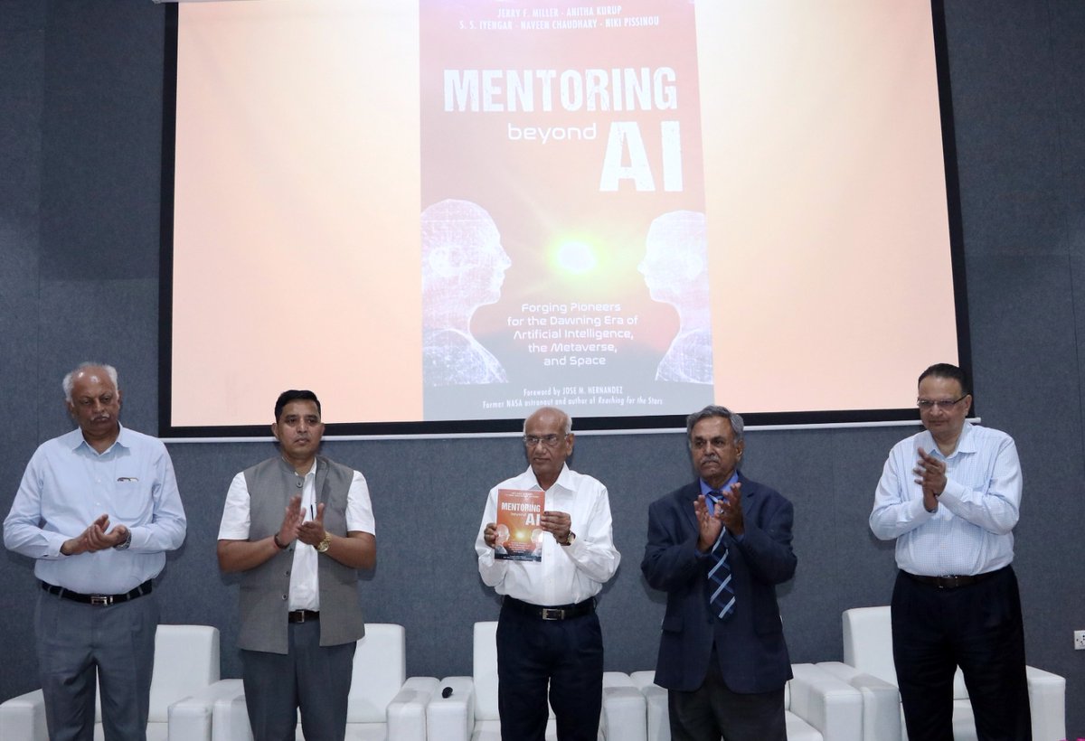 NFSU_Official's tweet photo. Dr. J.M. Vyas, VC-NFSU released the book "Mentoring Beyond AI," co-authored by Prof. S.S. Iyengar, FIU &amp; Emeritus Professor of NFSU and Prof. Naveen Kumar Chaudhary, NFSU. Dr. Vyas also unveiled the virtualization videos of CoE in Cyber Security at NFSU, Gandhinagar on 13 May'24. https://t.co/Ufn6joZkfk