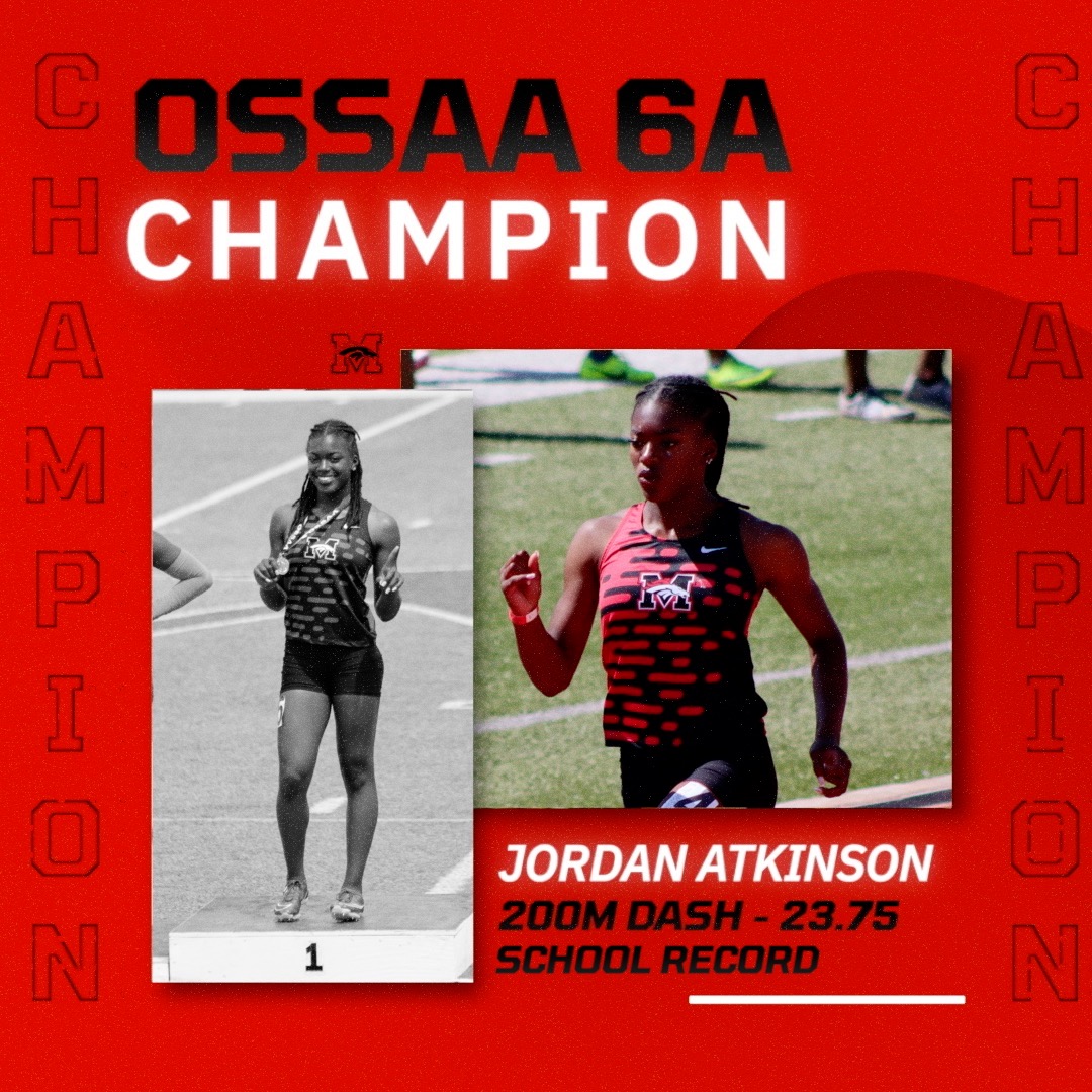 With a time of 23.75, Jordan Atkinson is your OSSAA 6A 200M CHAMPION! This is a new school record. The previous record held by someone else was Kassidi Watkins with a time of 25.27 #BroncosTF