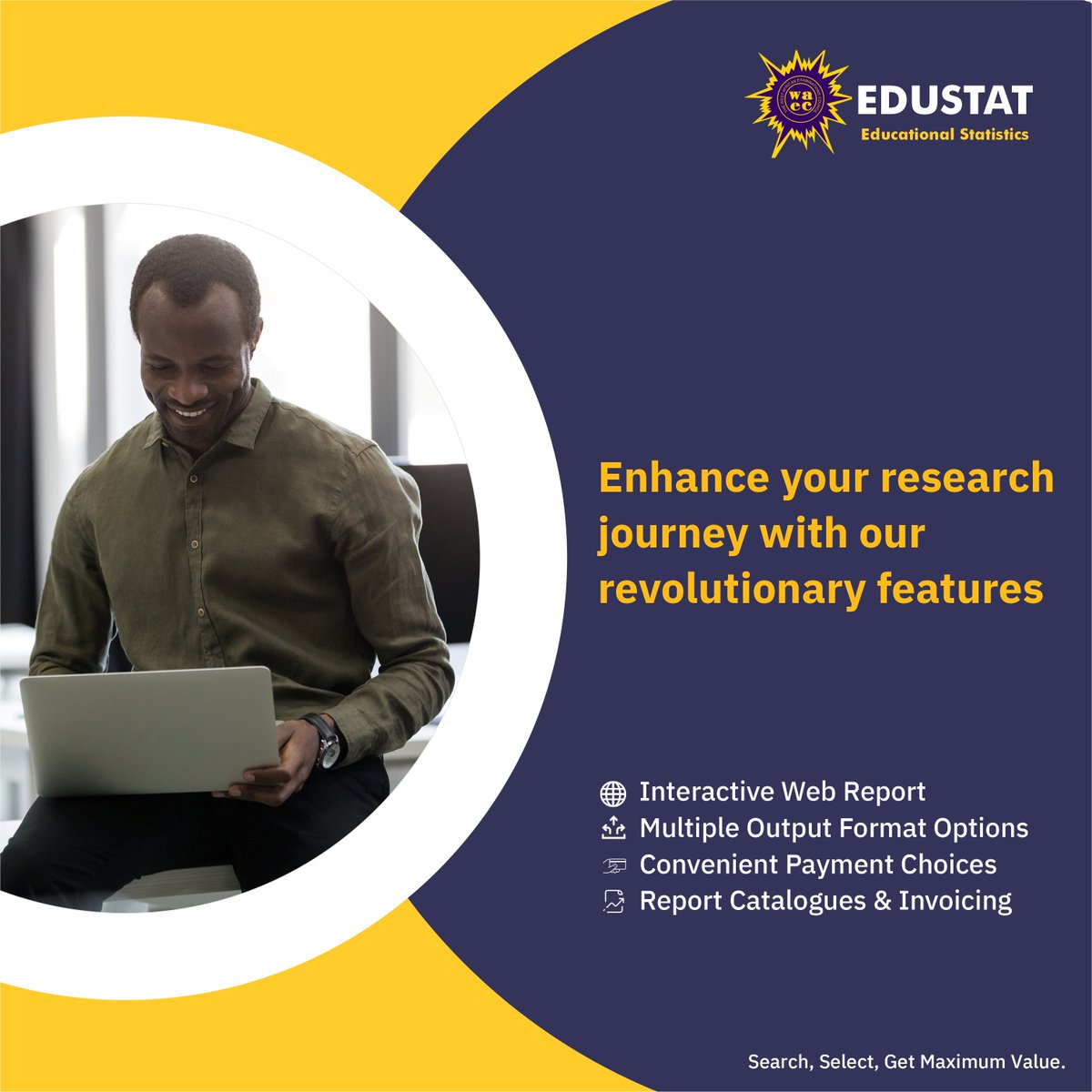 Empower your research journey with our game-changing features!  From interactive web reports to flexible output formats, convenient payments, and comprehensive cataloging, we've got you covered.

#waec #edustat #sidmach #technologies #data #waecedustat #educationaldata