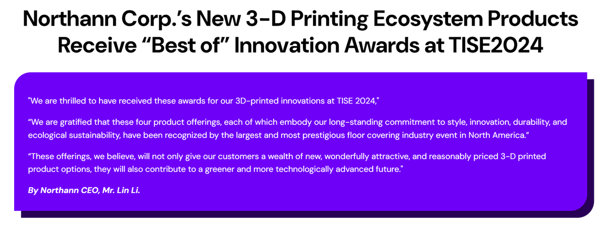 CrusaderStocks's tweet image. $NCL NYSE:NCL pioneering sustainable innovation in the home improvement industry, delivering cutting-edge 3D printed flooring &amp;amp; wall panels that redefine modern living gaining recognition with products receiving top honors at industry events like #TISE2024 axecapitalusa.com/ncl/