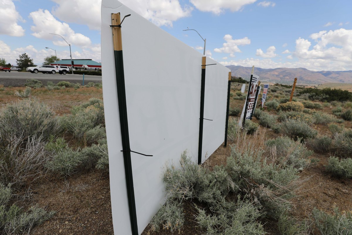 As primary election season heats up, political signs go up as well. A friendly reminder: NO SIGNS ARE ALLOWED ON STATE HIGHWAY ROADSIDES. ⚠ Signage can block the view of drivers, become wind-blown or otherwise become a traffic safety hazard. tinyurl.com/tjybf72j @NVSOS