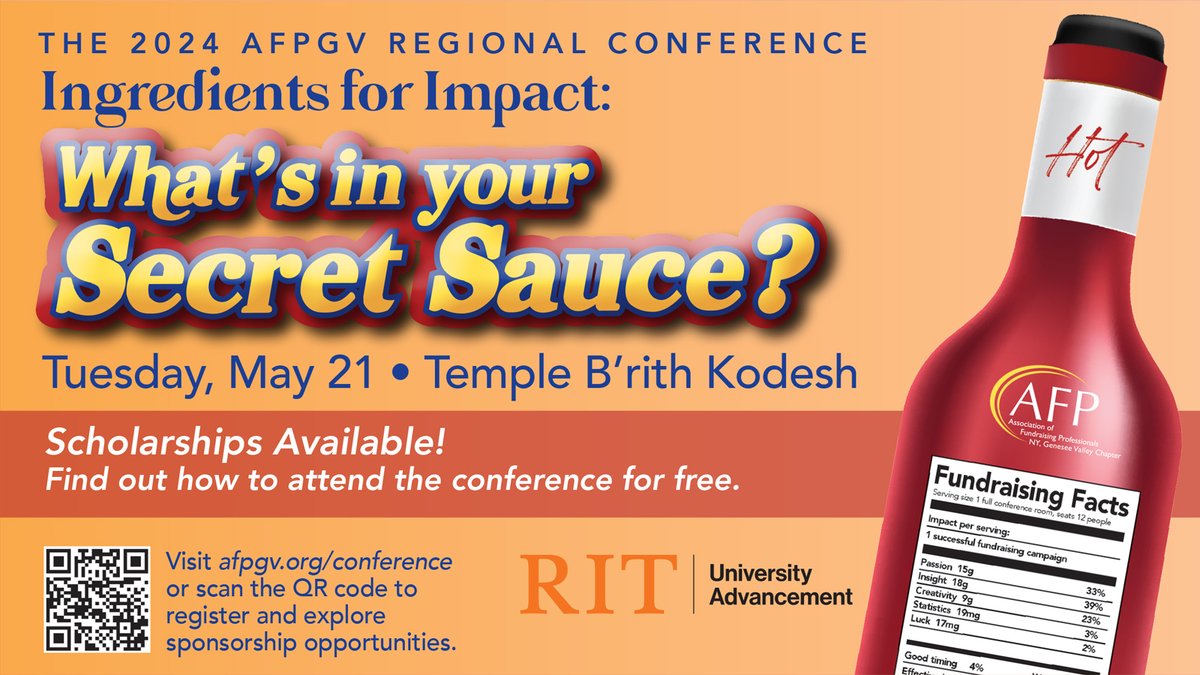 Elevate your fundraising game at @AFPGV's Annual Conference on May 21! This year's theme, Ingredients for Impact: What’s in your Secret Sauce? unveils formulas for fundraising success & we want YOU to be part of the excitement! Reserve your seat now at afpgv.org/conference #ad