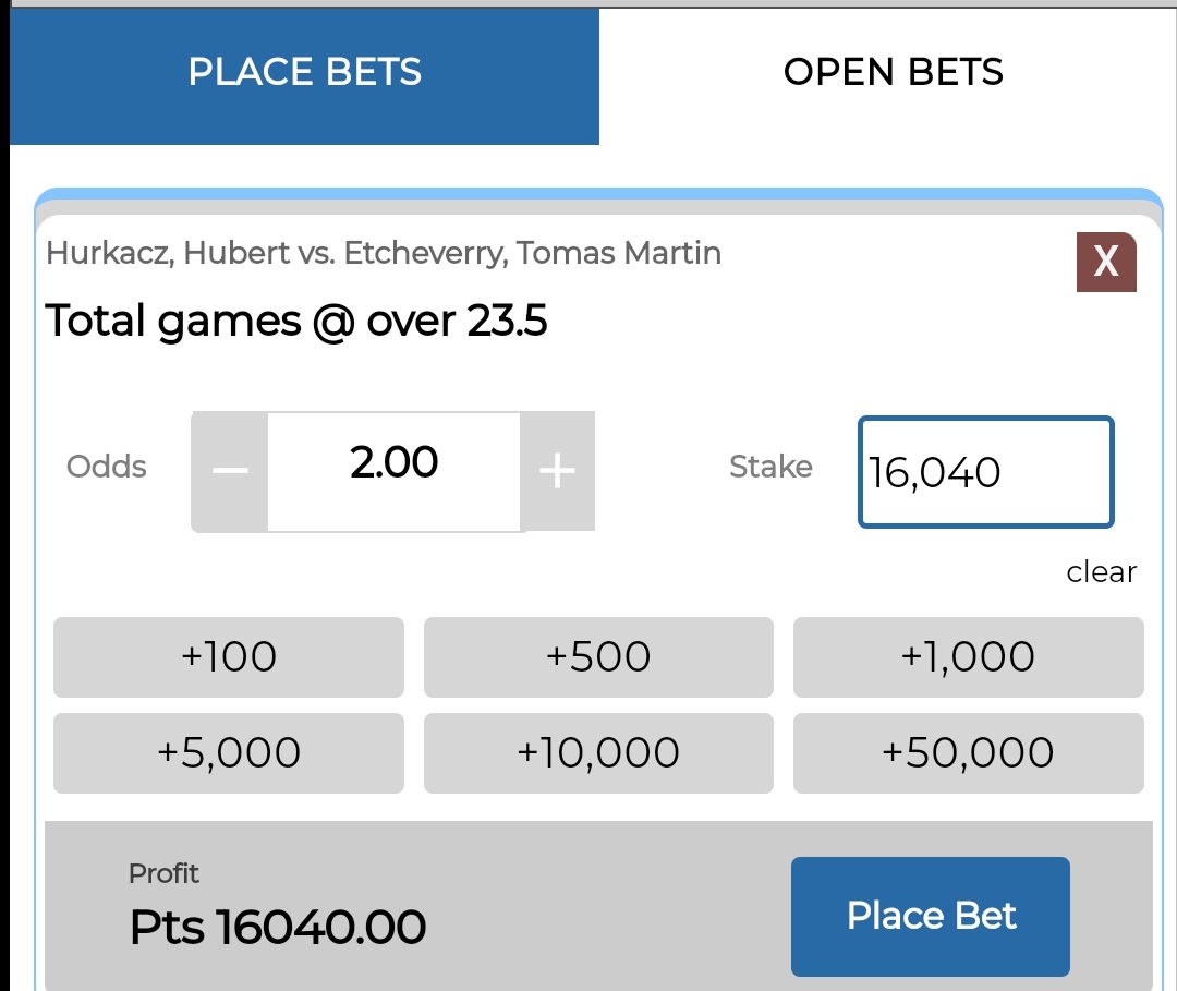 🎾 ITALIAN OPEN 🎾
⭐ HURKACZ VS ETCHEVERRY ⭐

🚨 TOTAL GAMES OVER 23.5 BACK AT 2.00 WITH 1 LIMIT

DROP A LIKE IF TAILING 👍 

POSTING COUPLE OF SOCCER BETS  LATER ON KEEP NOTIFICATION ON👀

#GamblingX #bettingtwitter #GamblingTwitter #CricketTwitter #bettingexpert #bettingtips…
