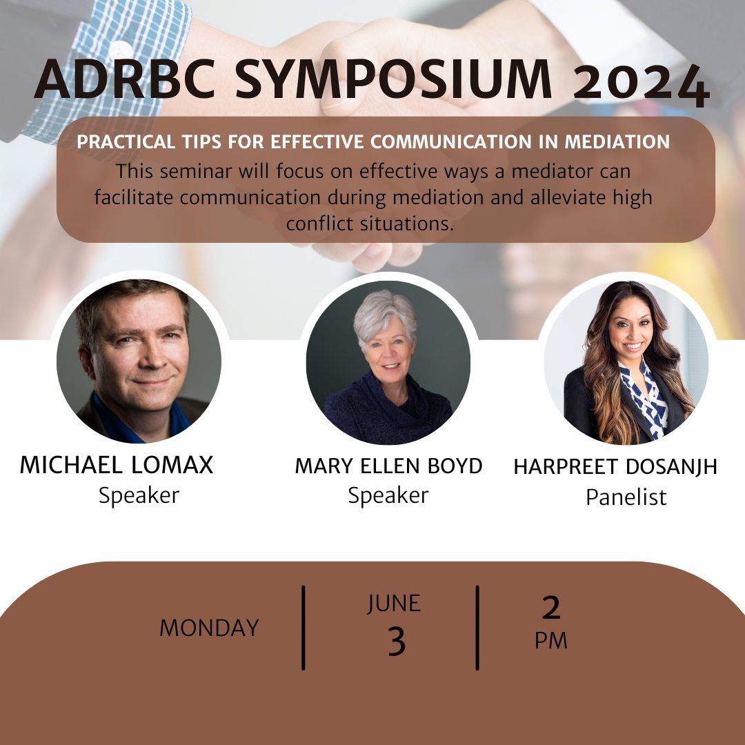 ⚖️"Practical Tips for Effective Communication in Mediation" Day 1, 2:00 PM, Mediation Track

📚 Learn more about our distinguished speakers and panelists: adrbc.com/2024-speakers/ 
#adrbc #adr #adric #mediationbc