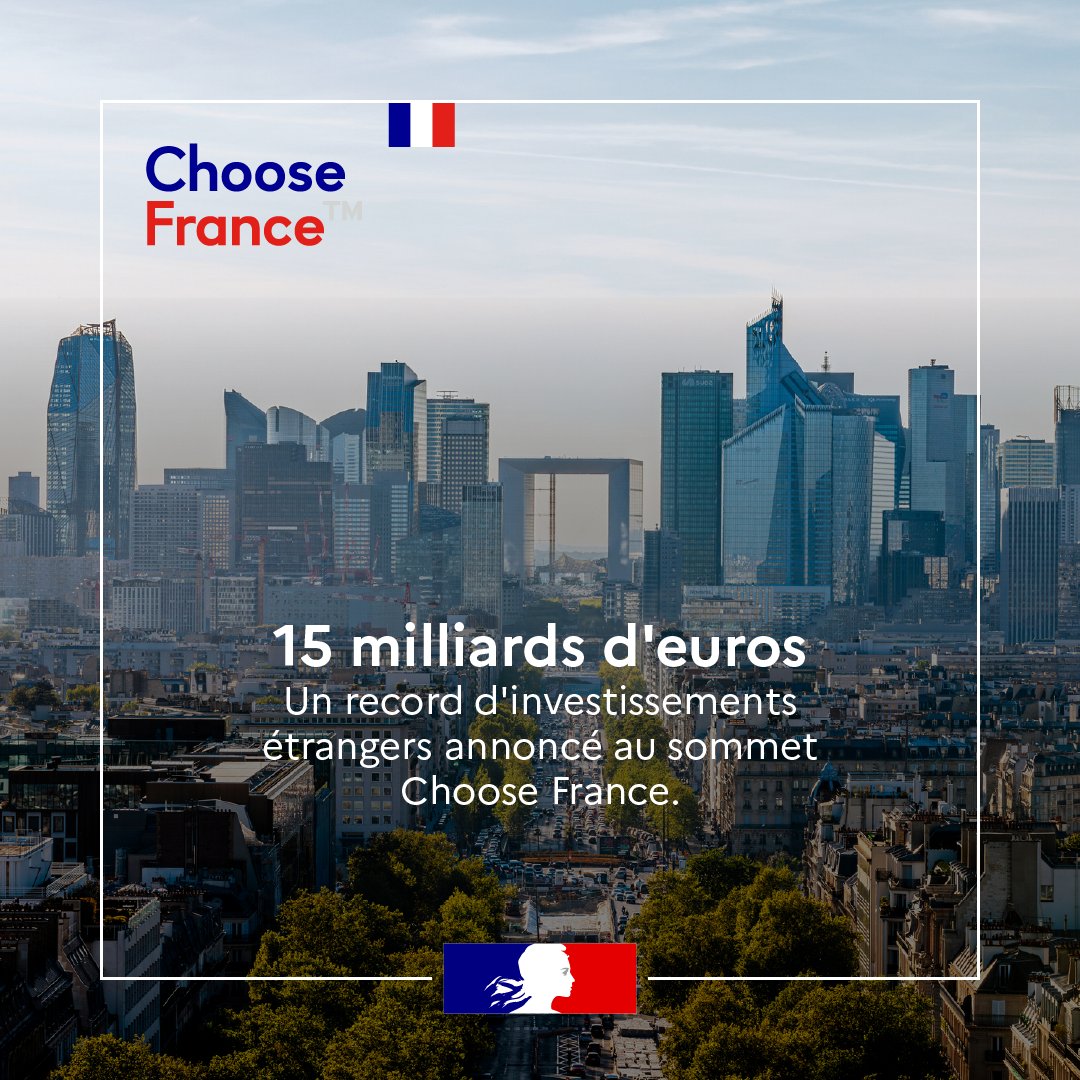 La France bat des records ! 🚀 L'ensemble des investissements étrangers permettront notamment la création de 10 000 emplois. 💪 #MakeItIconic. Choose France 🇫🇷