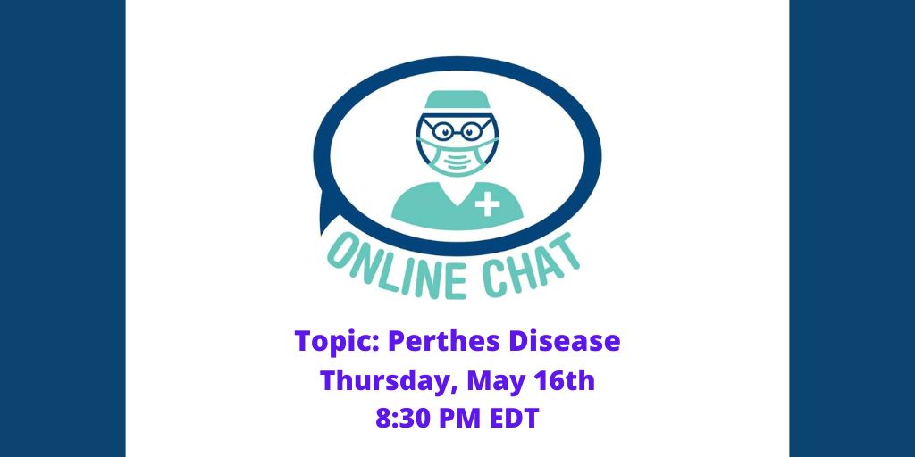 Have a question about #Perthes or #AVN? Join us on Thursday, May 16th at 8:30 PM EDT for a free online chat session! See tinyurl.com/ICLLChat for details. #ICLL #ICLLChat #PerthesDisease #AvascularNecrosis #hip #orthopedics #PediatricOrthopedics #DrShawnStandard