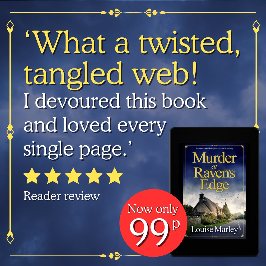⏰ Time is running out to treat yourself to Murder at Raven's Edge by @LouiseMarley for just £0.99 in the UK and $0.99 in the US!

👉 Hurry and snap up this wonderfully cozy mystery before the offer ends: geni.us/350-rd-two-am

#murdermystery #booksale #cozymystery
