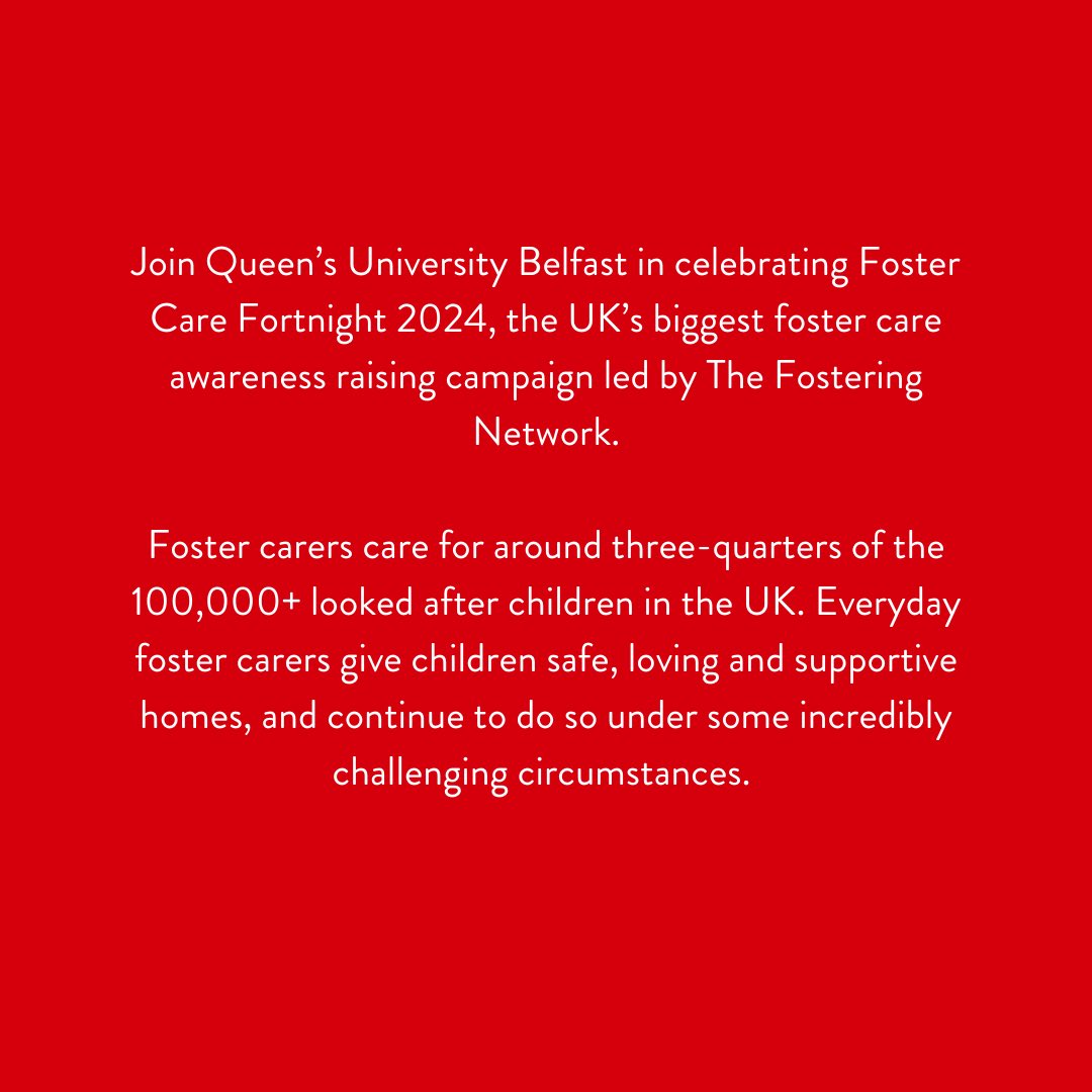 QUBWPU's tweet photo. Foster Care Fortnight 2024 officially starts today!!
Join Queen’s in celebrating Foster Care Fortnight 2024, between 13-26 May 2024, the UK’s biggest foster care awareness raising campaign led by charity The Fostering Network. #FosteringMoments #TheFosteringNetwork #FCF24 https://t.co/Yb7HKOvZkA