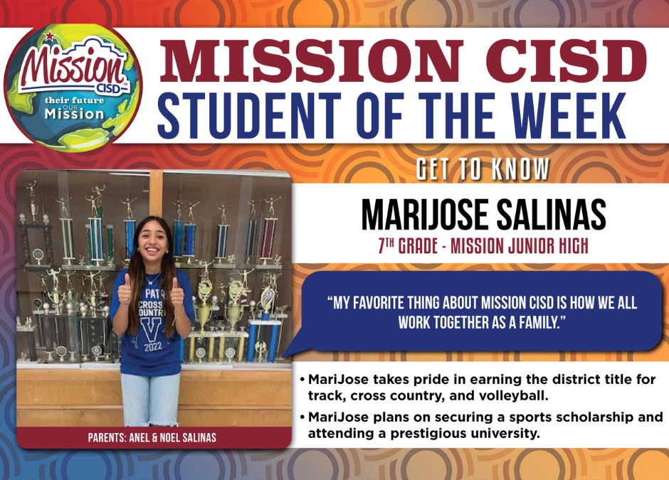 Meet our Junior High Student of the Week! 🌟 MariJose Salinas, 7th Grade from Mission Junior High