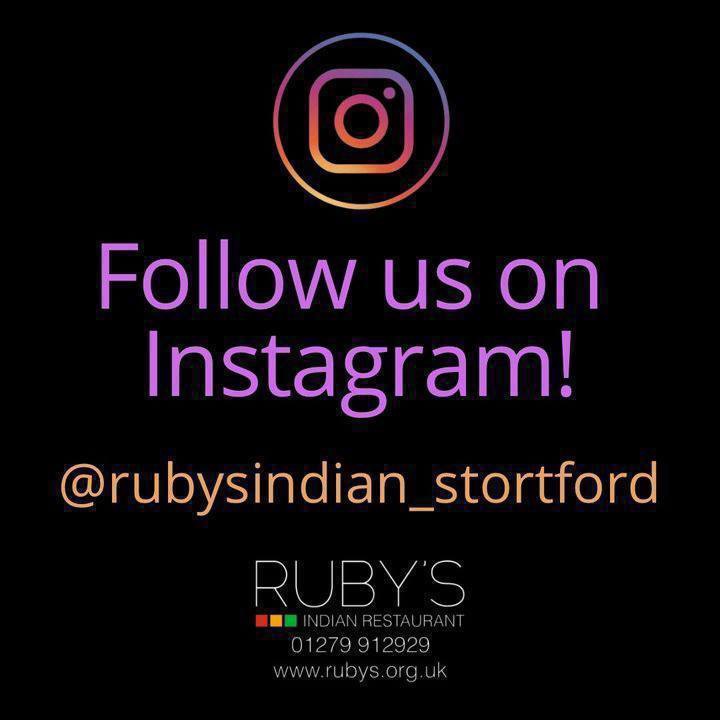 Follow us on Instagram 🥰💜 @rubysindian_stortford . . . #rubysrestaurant #familyrestaurant #authenticindianfood #finedining #instagram #instafood #instafollow #followus #instachef #instaphotography #socialmedia #followforfollow #happycustomers