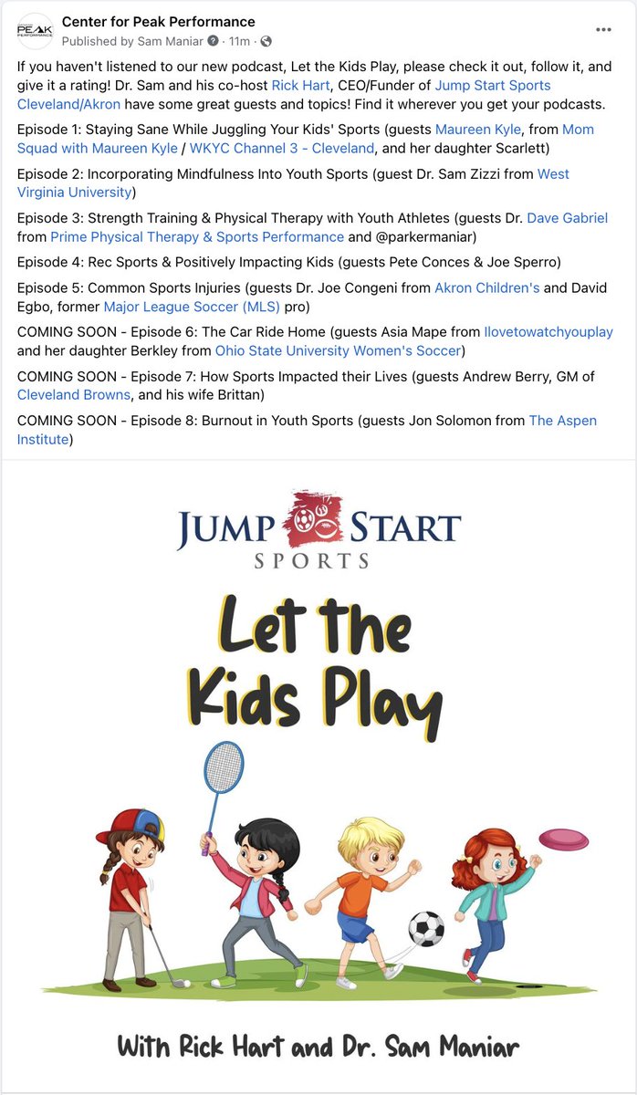 Dr. Sam (@sam_maniar) on Twitter photo Please check out my new #podcast where Rick and I discuss all things related to youth #sports!
Some recent guests: <a href="/maureenkyle/">Maureen Kyle</a>, <a href="/DAEVE1010/">David Egbo</a>, <a href="/AkronChildrens/">Akron Children's</a>, <a href="/ILTWYP/">Asia Mape</a>, <a href="/davegabes/">Dave Gabriel</a>, <a href="/DoctorSizzle/">Sam Zizzi</a>.
Coming soon: <a href="/brittanberry/">Brittan Berry</a>, <a href="/AspenInstitute/">The Aspen Institute</a>, <a href="/JonSolomon35/">Jon Solomon</a> Please check out my new #podcast where Rick and I discuss all things related to youth #sports!
Some recent guests: <a href="/maureenkyle/">Maureen Kyle</a>, <a href="/DAEVE1010/">David Egbo</a>, <a href="/AkronChildrens/">Akron Children's</a>, <a href="/ILTWYP/">Asia Mape</a>, <a href="/davegabes/">Dave Gabriel</a>, <a href="/DoctorSizzle/">Sam Zizzi</a>.
Coming soon: <a href="/brittanberry/">Brittan Berry</a>, <a href="/AspenInstitute/">The Aspen Institute</a>, <a href="/JonSolomon35/">Jon Solomon</a>
