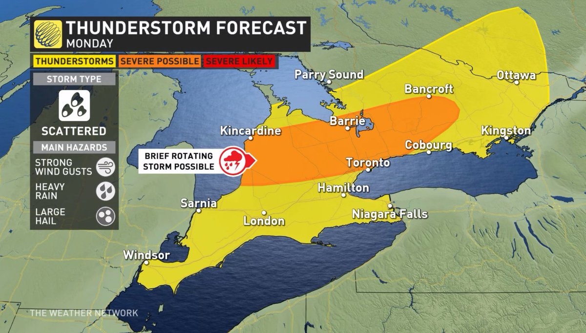 Sneaky spring storm set up might bring a brief rotating storm near the escarpment. 2-3 cm hail and heavy rain training storms are the larger risks #ONStorm #ONwx @weathernetwork