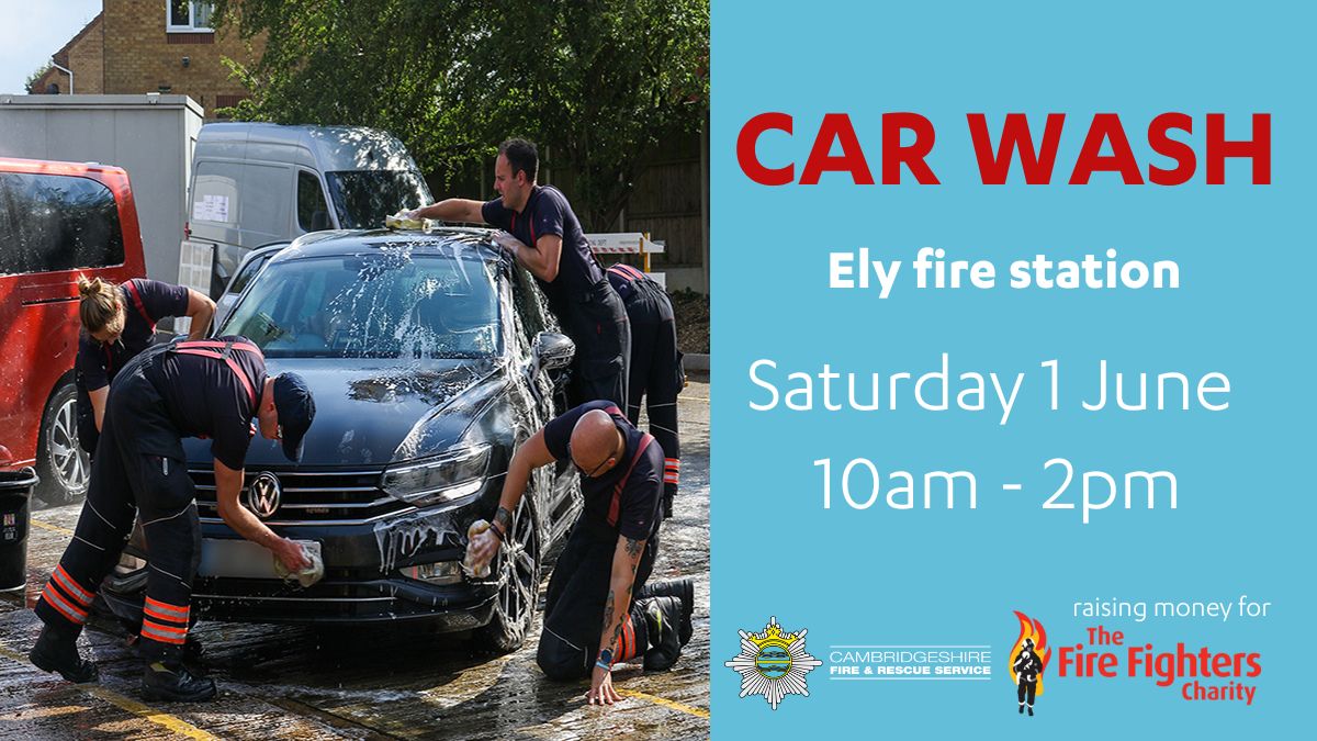 Don't fancy washing your own car? Why not take it to Ely Fire Station's charity car wash on Saturday 1st June. 🧽 Crews will be washing cars between 10am and 2pm, raising money for @firefighters999. 🧑‍🚒 Make sure to put the date in your diary! 📅