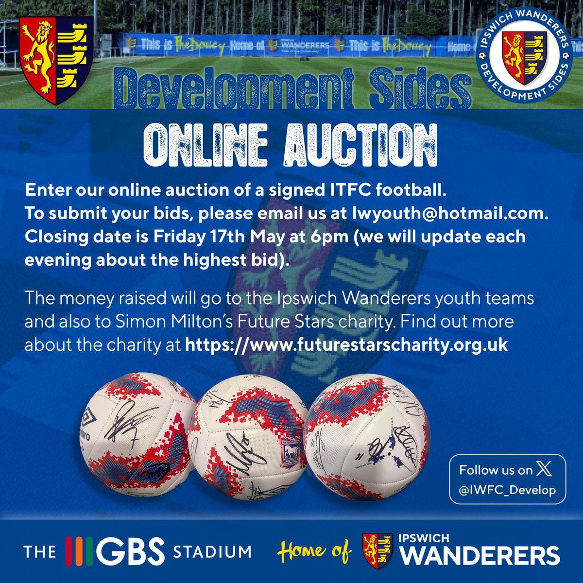 _IWFC's tweet photo. 📣 Signed Football Online Auction 📣

Bid to win a signed Ipswich Town football (around 20 signatures) to raise funds for Simon Milton’s @futurestars15 and our own youth section.

Details are below so get your bids in by Friday to Iwyouth@hotmail.com as soon as you can to win ⚽️ https://t.co/VmCP7sGX35