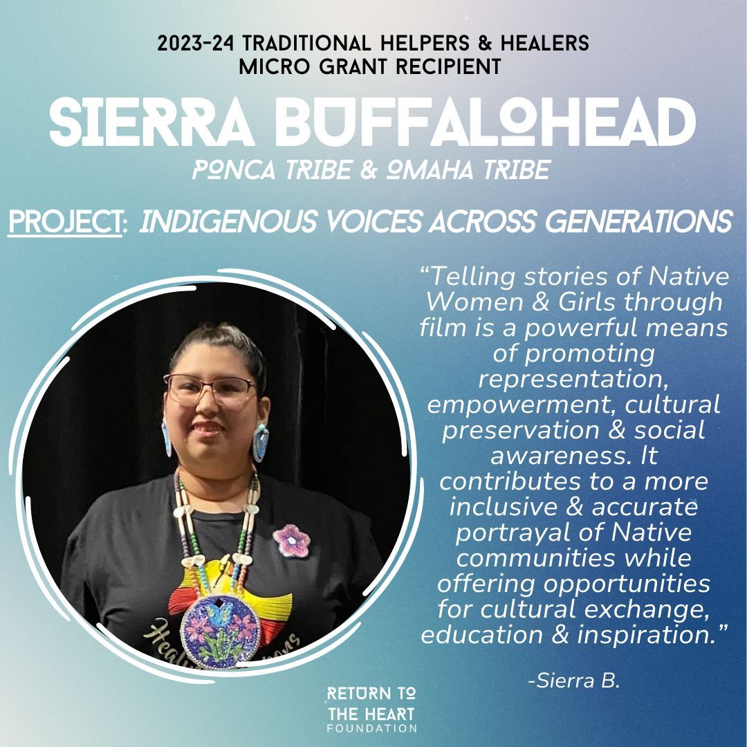 Meet Sierra Buffalohead, one of our newest Traditional Helpers & Healers grantees. Her project is called Indigenous Voices Across Generations which consists of video interviewing elders & their families to hear their stories.

#NativeWomenLeaders #SupportNativeWomen
