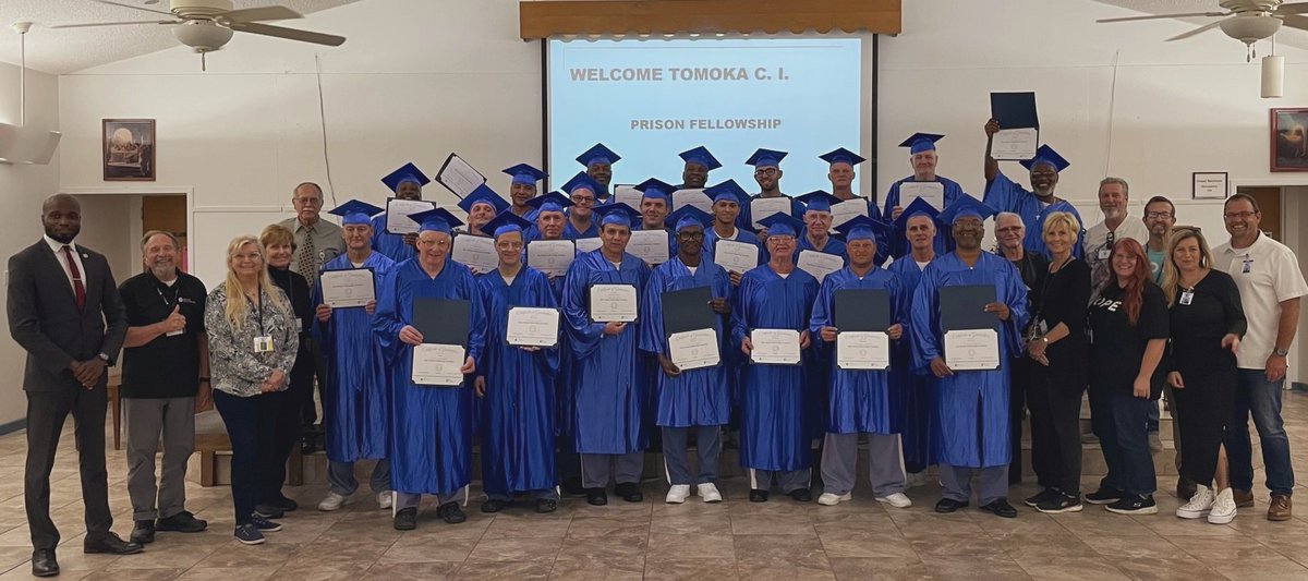 We're sending a huge congratulations to the 23 graduates of the first @prisonfellowshp Academy class of Tomoka Correctional Institution in Florida! This program equips participants with the tools they need to succeed in prison and after release. #SecondChances