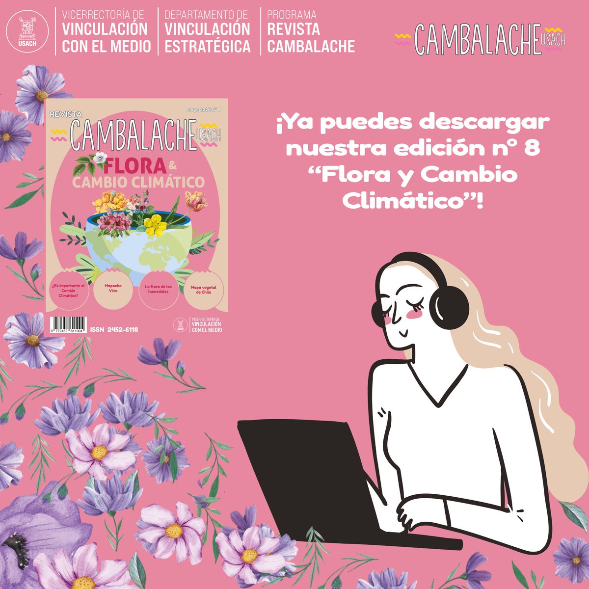 🌷🌹 ¡Ya está disponible nuestra octava edición de la Revista <a href="/cambalacheusach/">Revista Cambalache Usach</a> “Flora y Cambio Climático” para su descarga gratuita! 🌹🌷

📲 Visítanos en cambalache.usach.cl para descargar esta edición y las anteriores todas las veces que quieras y de forma gratuita.
