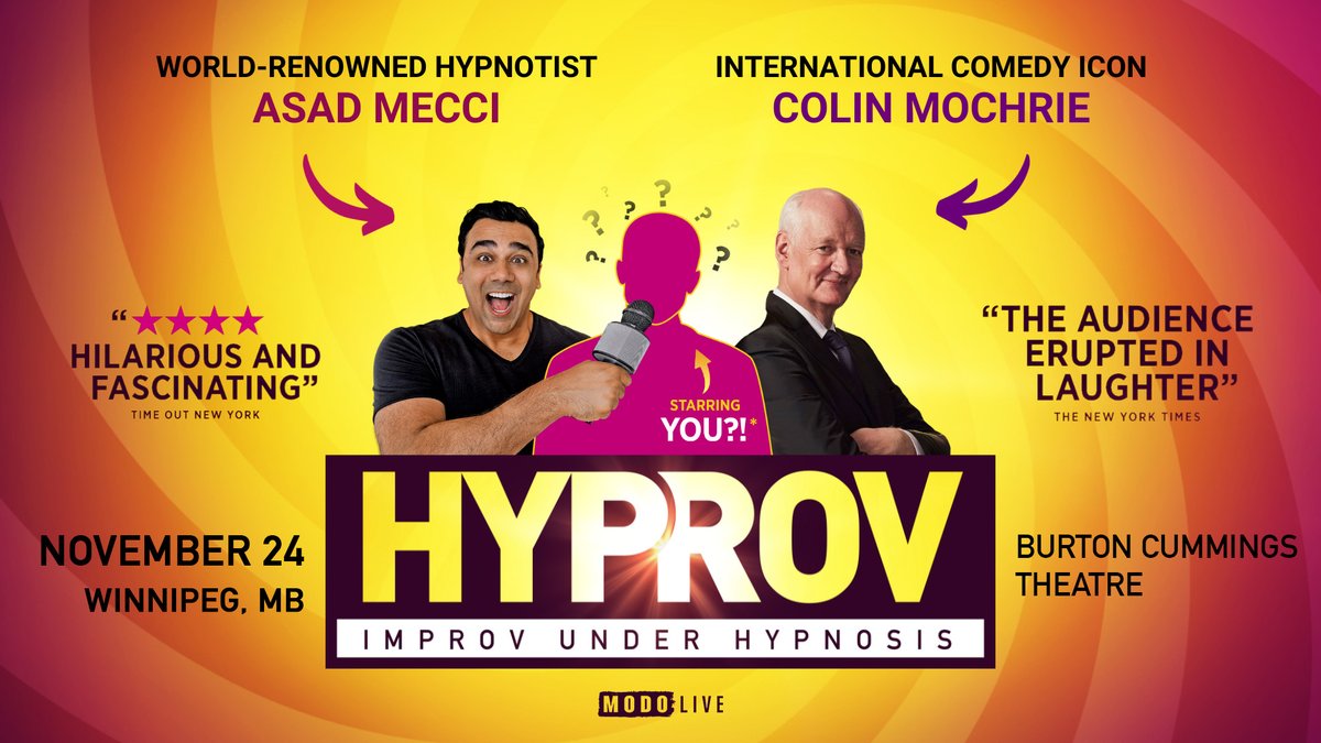 JUST ANNOUNCED: HYPROV: Improv Under Hypnosis will be at the Burt on November 24!! Don't miss this fusion of stage hypnosis and improvisation! 🎟️ Tickets are on sale Wednesday, May 15 at 10am!