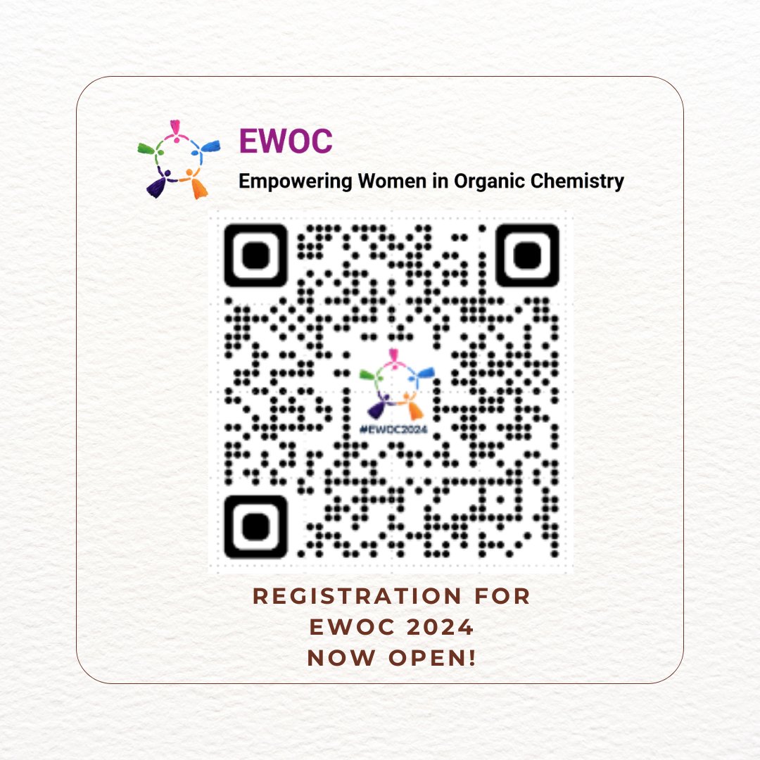 EWOC 2024 will take place on Thursday and Friday, June 20 and 21, at Merck in Rahway NJ. The conference is a hybrid model with affordable registration fees especially for students and postdocs! Learn more or register at ewochem.org or by scanning the QR code.