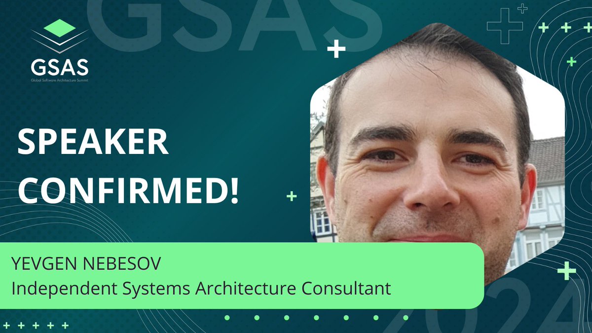 Great news! 📣 Yevgen Nebesov, Independent Systems Architecture Consultant, will participate as a speaker at #GSAS24. Join us to hear his expertise in software architecture and AI! 🎟️ gsas.io #GSAS24