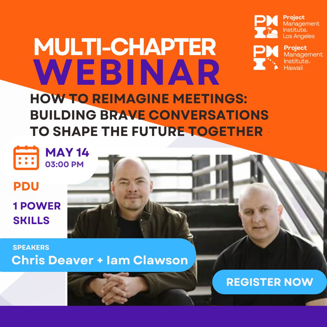 pmihawaii's tweet photo. Multi-Chapter Webinar: "How to Reimagine Meetings: Building Brave Conversations to Shape the Future Together" with C.Deaver and I.Clawson, 5/14 3pm  1.0 PDU - Power Skills  https://t.co/2hrzRujeGK https://t.co/84Q30alf7o