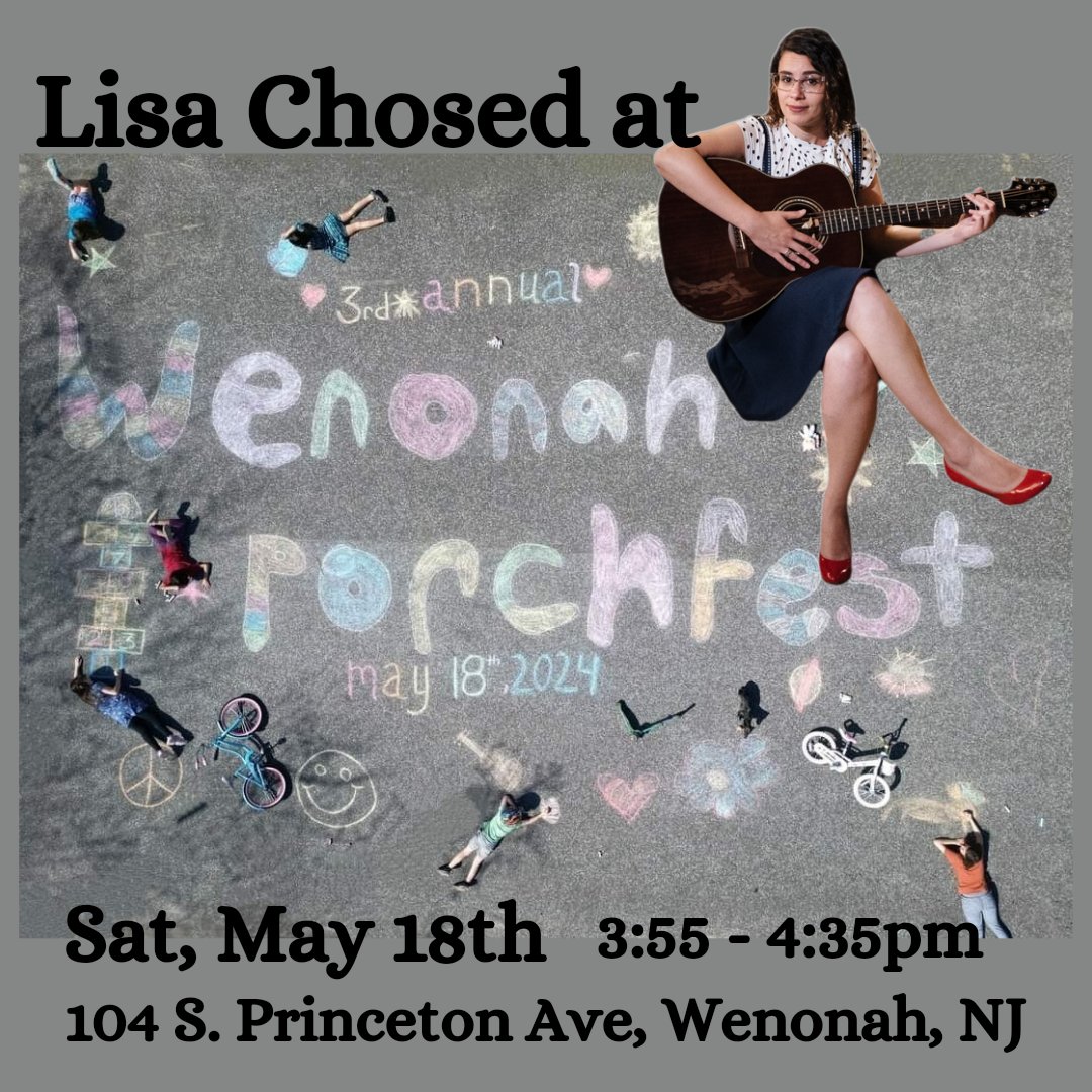 Chosed1's tweet photo. Check out Wenonah Porchfest this Sat, May 18. I'll be at a super cute house at 104 S. Princeton from 3:55-4:35!⁠
#wenonahporchfest #porchfest #wenonah⁠
#lisachosed #chosed1creations #lisachosedphilly ⁠
#phillysinger #philly #phillymusic #supportlocalmusic https://t.co/qvd7P6m2M5