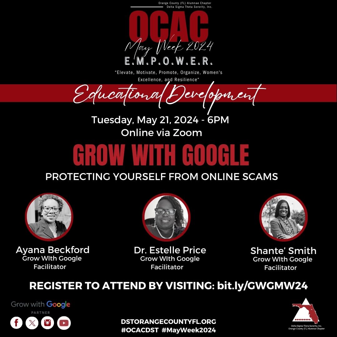Join our Grow with Google workshop and learn how to identify and avoid online scams. You will learn techniques scammers use to access sensitive information and tips you can implement to avoid falling for these predatory actions. Register now at bit.ly/GWGMW24