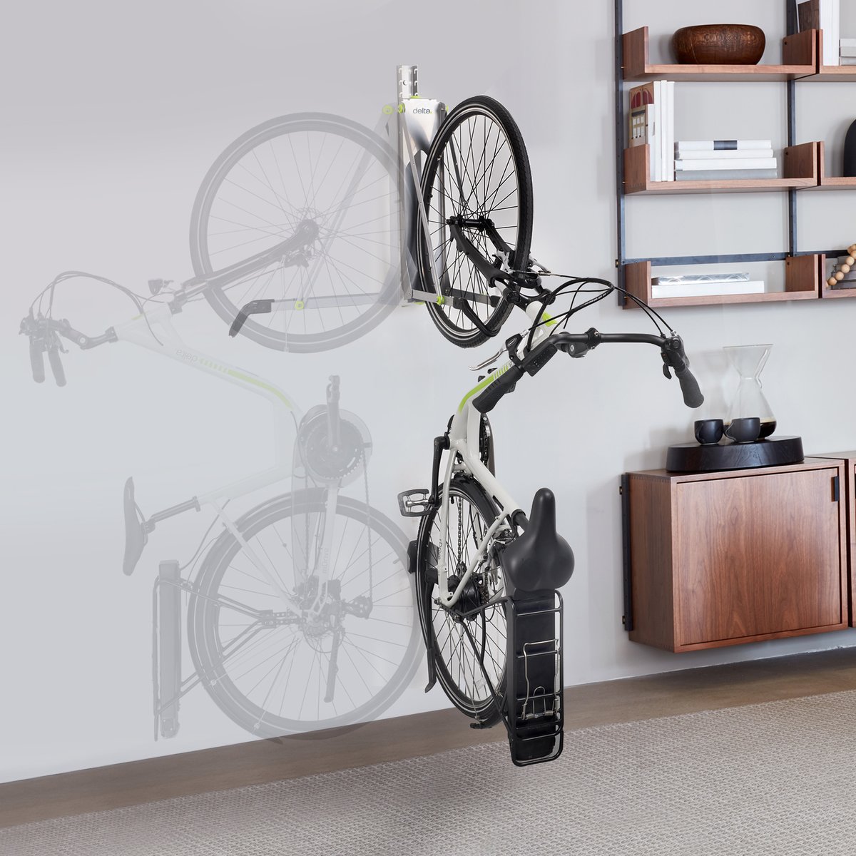 deltacycle's tweet photo. No more leaning bikes against the wall - our Pivot Rack offers a secure and stylish storage solution!🚴‍♂️🏠Shop now: https://t.co/gZyhVMx6BK https://t.co/iF4VPwoXWe