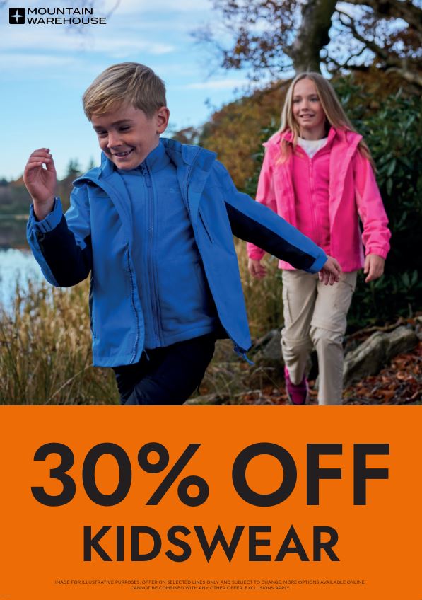 30% Off Kidswear at Mountain Warehouse!