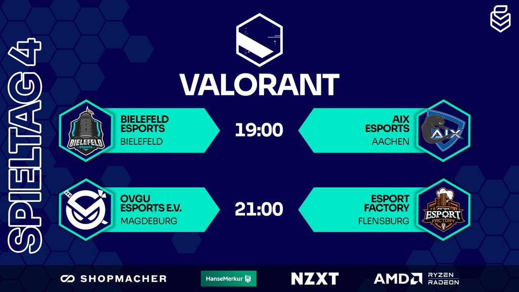 Kann sich @1_EVD heute den ersten Sieg in #VALORANT holen? Und wie geht das Ruhrgebiet Derby aus?🤔 ⚔️@bielefeldesport vs. @AIXeSports ⚔️@ovguesports vs. @EsportFactoryDE 🎥@DontFlashMyR 🎬️t1n1tu3 🎙️@ShingekiGG & @ef_kwyjibo