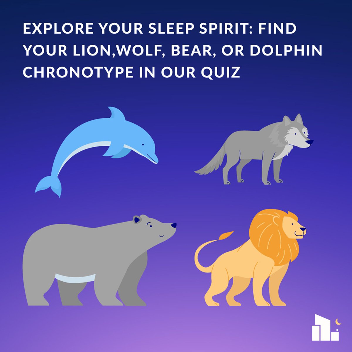 Time to discover your spirit animal! 🐬🦁🐻🐺 Whether you're a dolphin, lion, bear, or wolf when it comes to sleep, our community embraces diverse routines. Ready to find your sleep tribe? l8r.it/5Sye