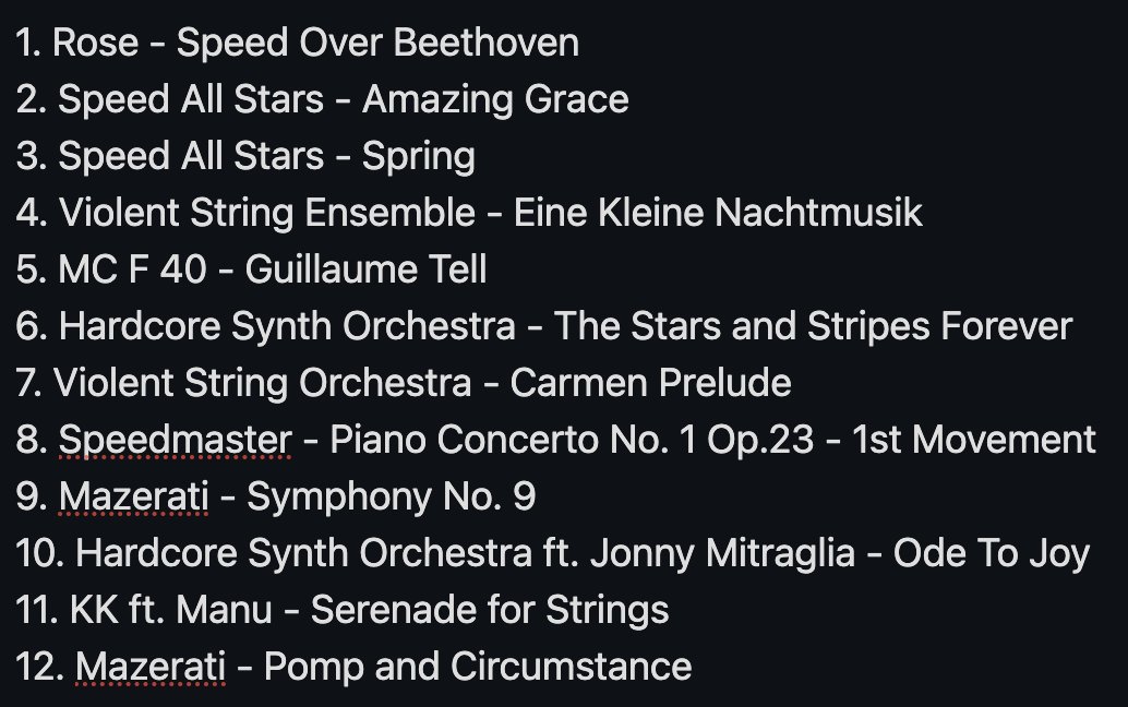 I will like to announce that I am making a Dancemania Speed mix for my favorite songs in the discography! Before that happens, here's a demo tape of the Classical Speed songs I chose! This is mt first exposure to the label!
-DOWNLOAD NOW-

mediafire.com/file/k7e906gh6…

#happyhardcore