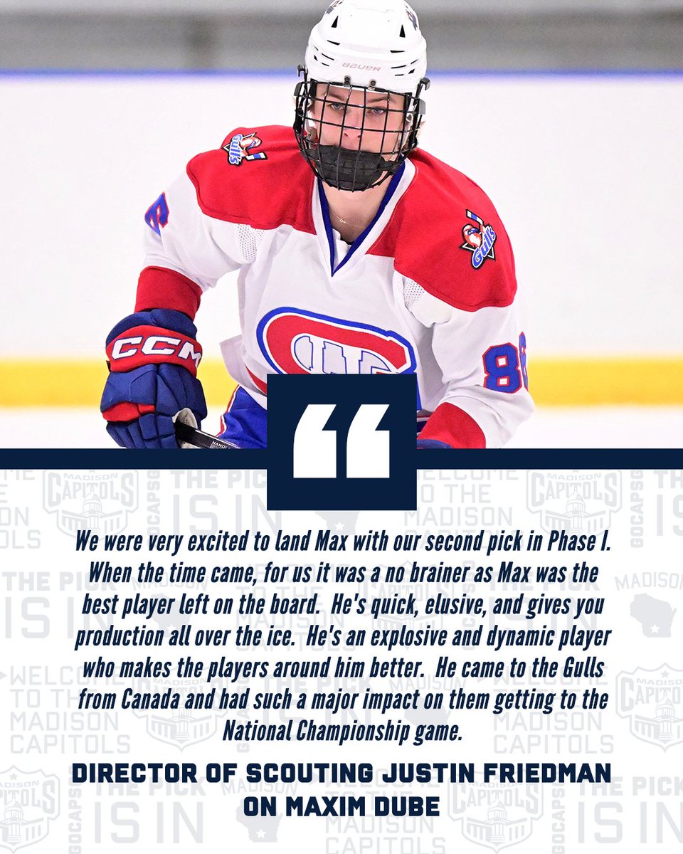 Our second player feature is on our second pick from the Phase I Draft, Maxim Dubé. Here's what our Director of Scouting, Justin Friedman, had to say about the selection. #GoCapsGo