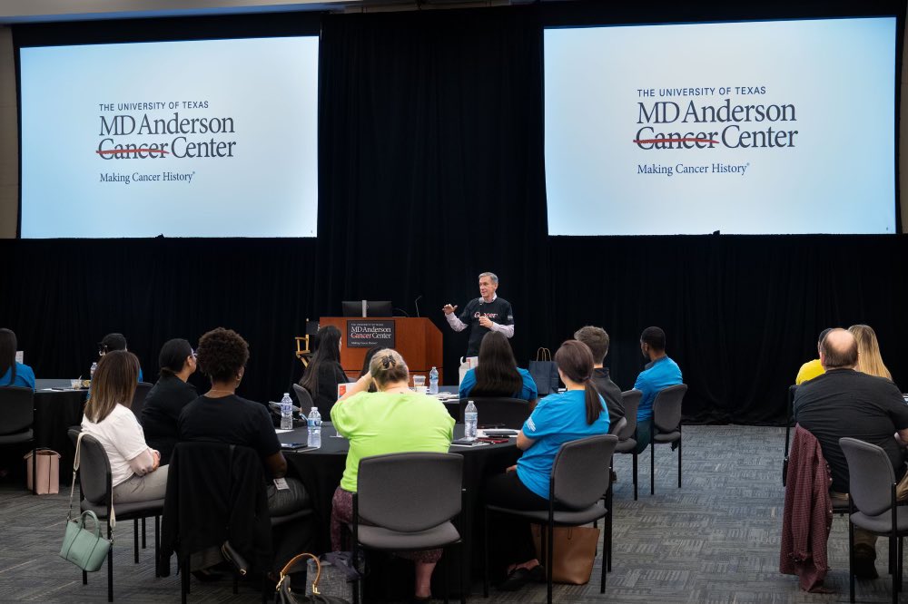 Thrilled to drop by @MDAndersonNews' New Employee Orientation Program to welcome our new teammates. Thank you for choosing MD Anderson. I look forward to your dedicated efforts to serve our patients, our community and our mission to #EndCancer.