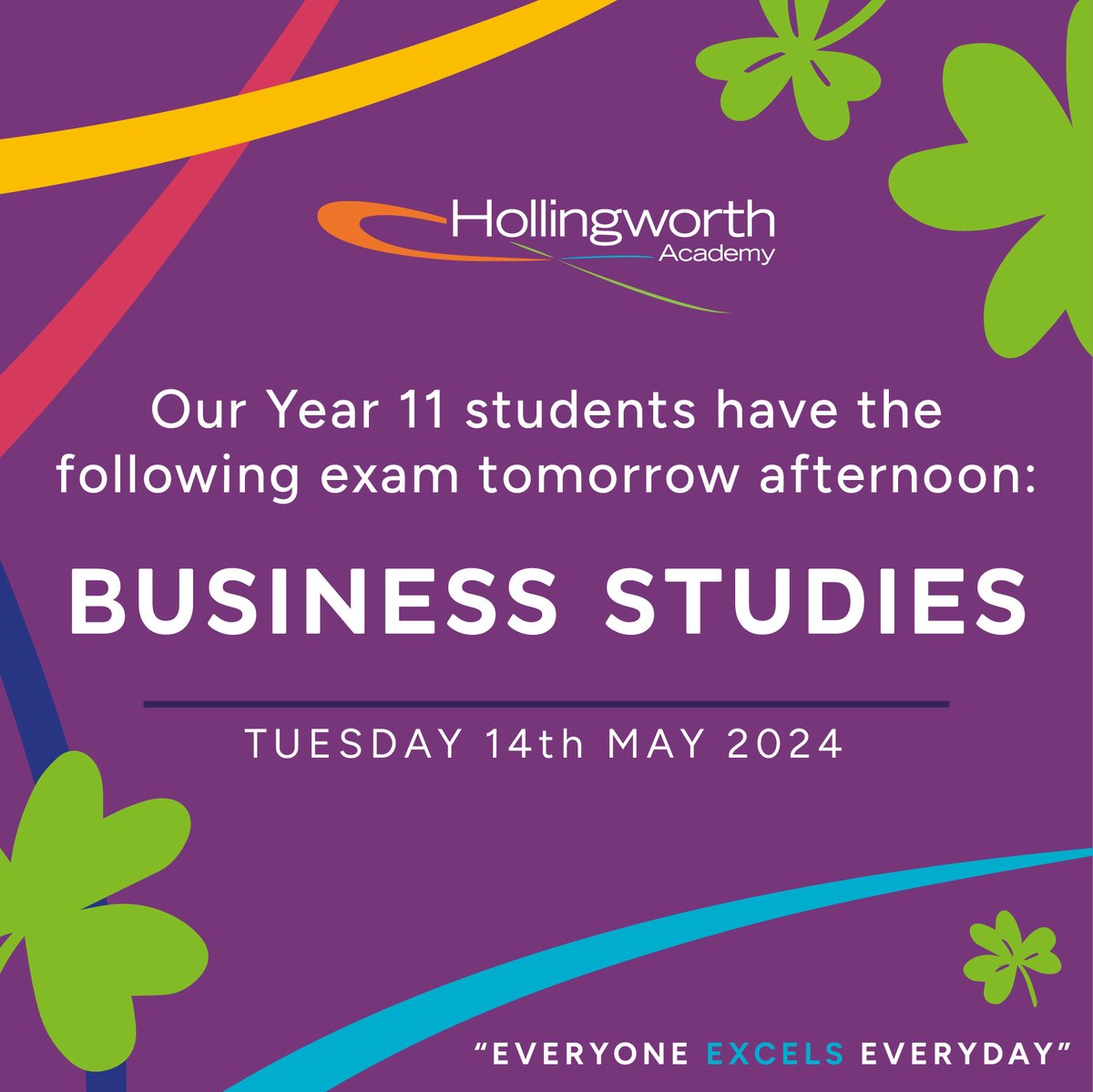 “Good luck! Remember that business is about life. Think about it in terms of what you would do in that business person's position. Refer to your ten key words and don't worry. You can do this.” – The Business Studies Department 🍀✨ @WCSQM #worldclass #everyoneexcelseveryday