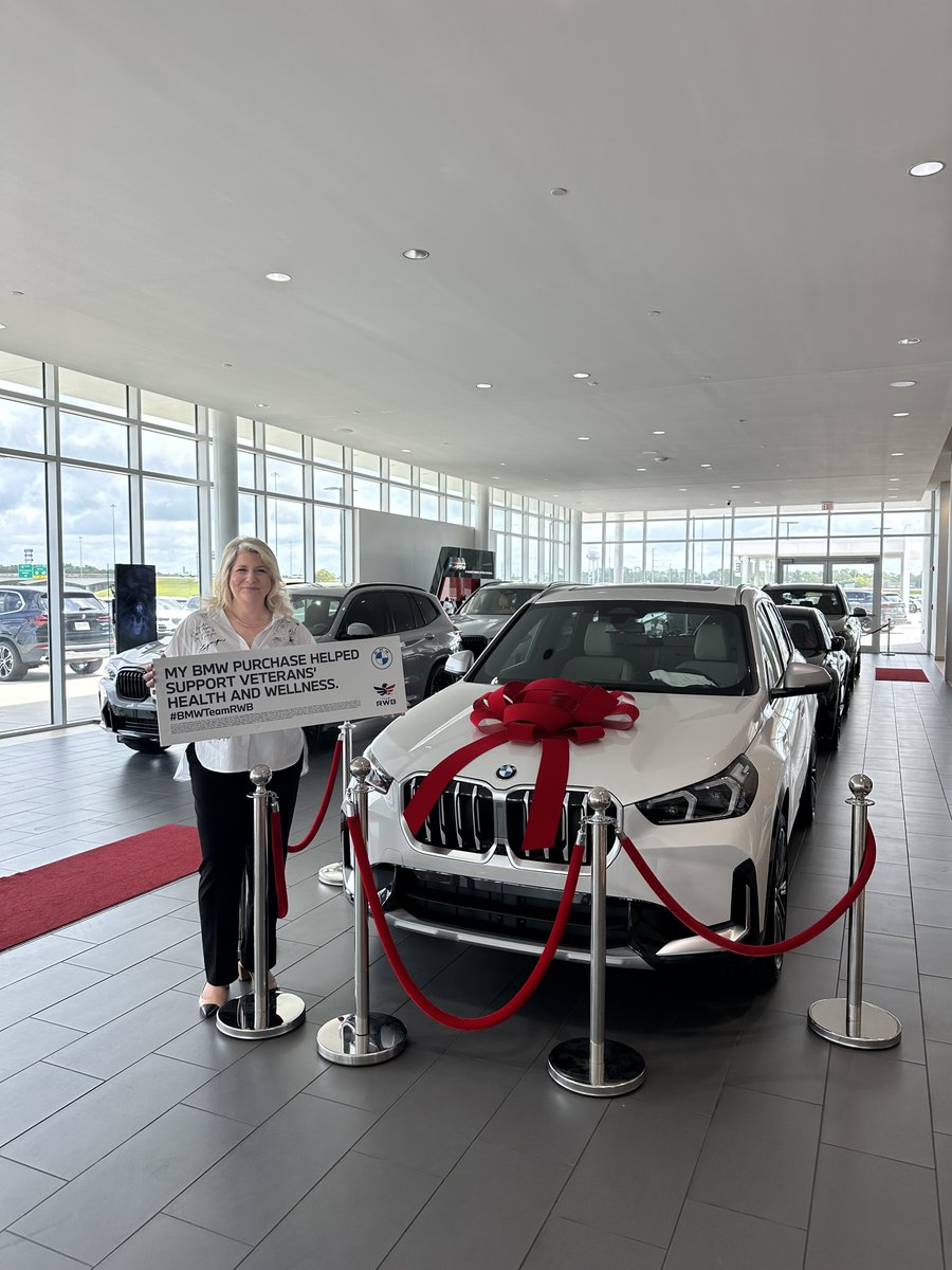 Congratulations and thank you to Ms. Harrington for traveling from Stors Mansfield, CT to take delivery in person!!

Your purchase generated $25 towards Team RWB in support of our Veterans' health and wellness!

#galleriabmwfamily #theredbowexperience #bmw #dibervilleMS
