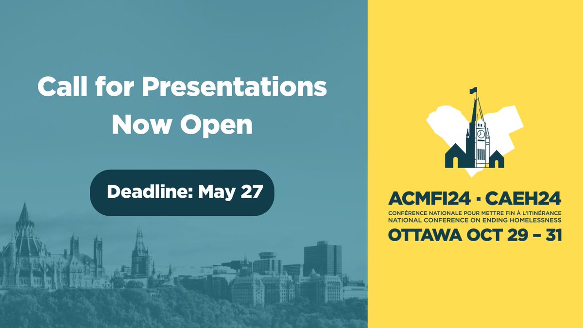 CALL FOR PRESENTATIONS: We are accepting submissions for presentations for the 2024 Conference on Ending Homelessness (CAEH24), for the #YouthHomelessness stream. DEADLINE: May 27, by 11:59pm ET. LEARN MORE: bit.ly/4bdo9f4 ZOOM INFO SESSION: bit.ly/4bxo05Y