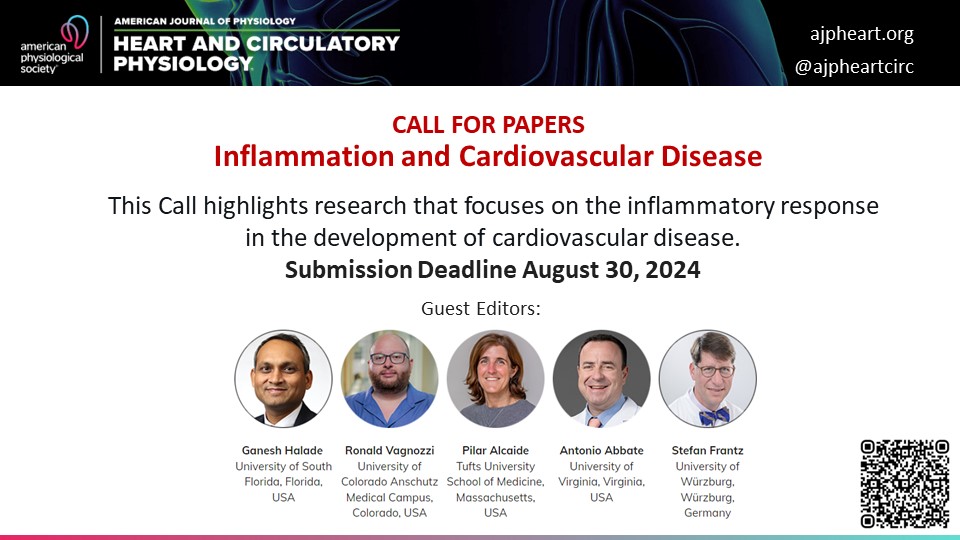 📣 Call for Papers on #Inflammation and #Cardiovascular Disease

✅ Submit your research focusing on the #inflammatory response in the development of cardiovascular disease.
ow.ly/3vEv50REpT6

#HeartFailure #Myocarditis #MI #SexDifferences #Microcirculation  #CardioOncology