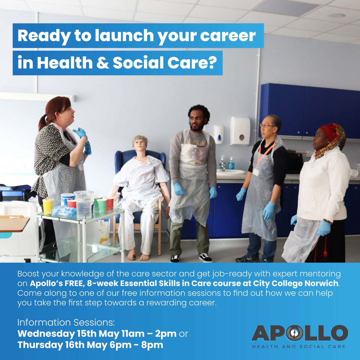 Get a head start in Health & Social Care! Join one of our FREE info sessions for our Essential Skills in Care course. Wed 15th May 11am–2pm or Thurs 16th May 6pm–8pm Boost your knowledge and get job-ready with expert mentoring. Reserve your spot now: ccn.ac.uk/adults/apollo/