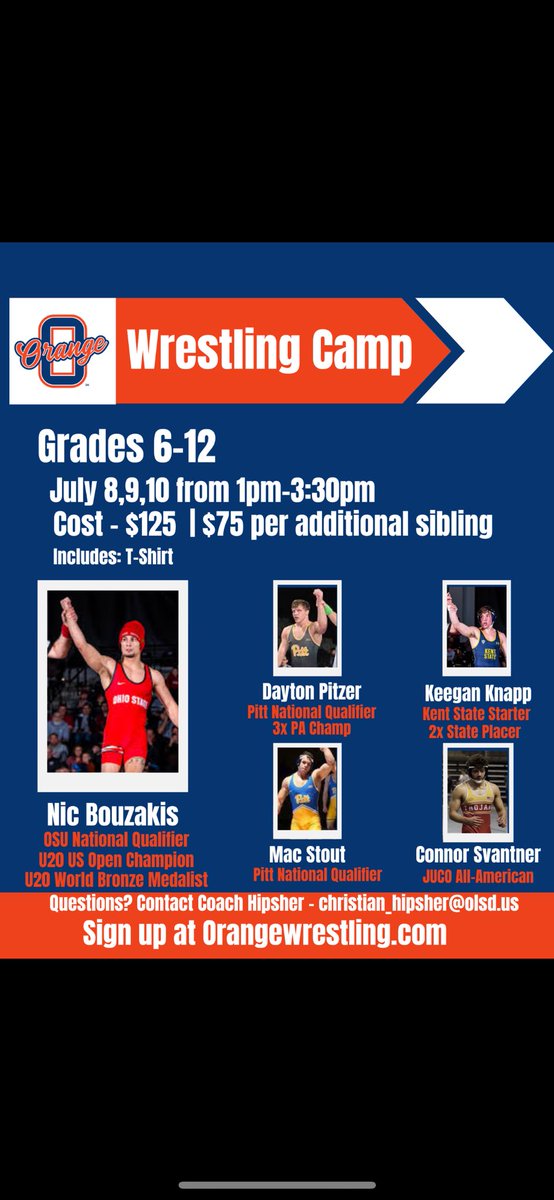 Flyers for camp this summer. Sign up on orangewrestling.com @InsideThe360 @OhioMatMedia