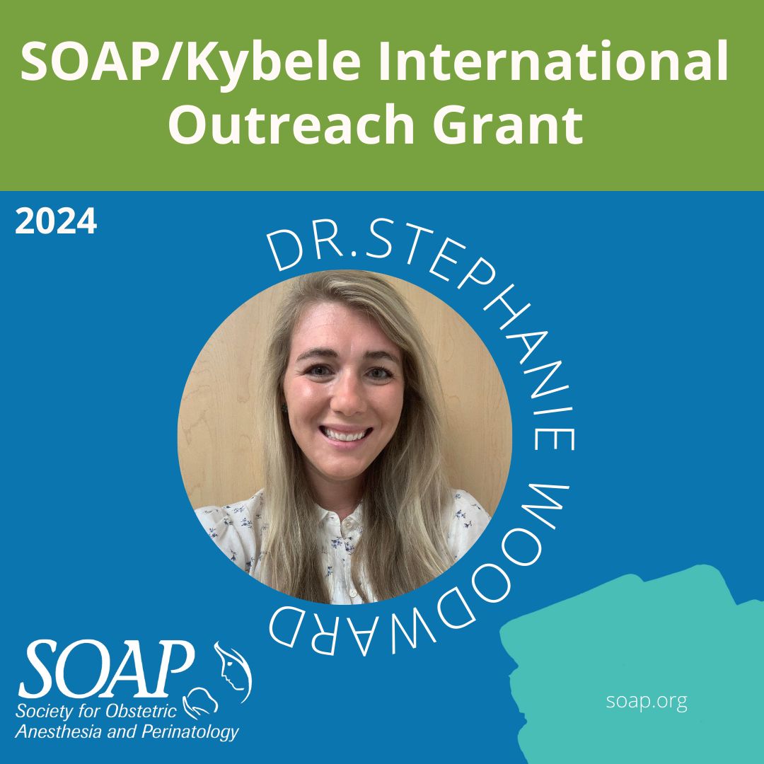 Congratulations to Dr. Stephanie Woodward, this year's recipient of the SOAP/Kybele International Outreach Grant. Her research focus: Single Shot Spinals for Labor Analgesia in the Reduction of Maternal Request for Cesarean Delivery in Kijabe, Kenya. buff.ly/39rIAtA #SOAP