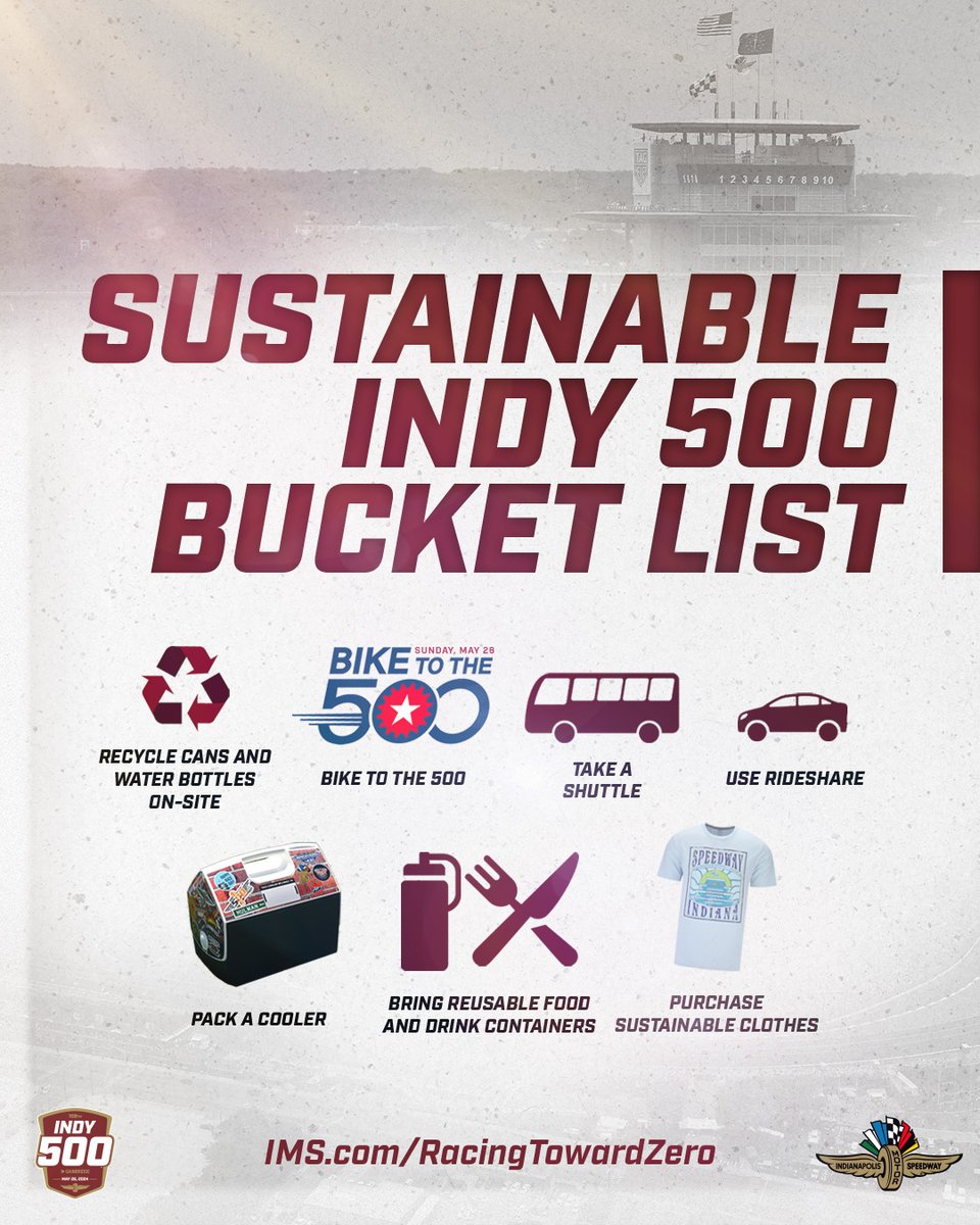 IMS's tweet photo. Be green as we take the Green Flag for the #Indy500!
As the Month of May shifts into high gear, here's how you can do your part to help us as we're #RacingTowardZero. You can learn more at the link below.
๐ >>> https://t.co/7pVaYa4HUo
#ThisIsMay | #INDYCAR https://t.co/YP6aRS780e