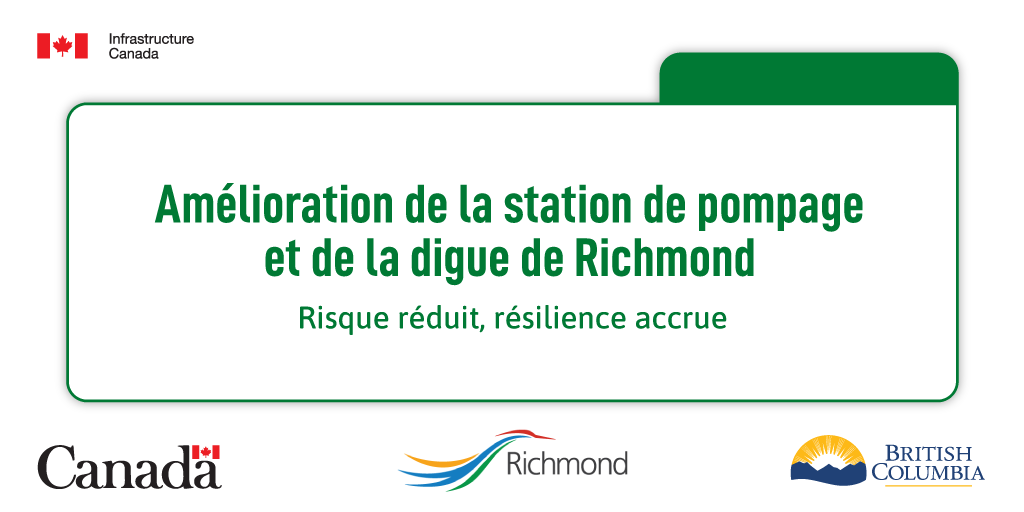 Grâce à un financement fédéral et provincial alloué à l’amélioration de la station de pompage et de la digue de Richmond, en #ColombieBritannique, la collectivité sera mieux protégée contre les inondations attribuables aux #ChangementsClimatiques. canada.ca/fr/bureau-infr…