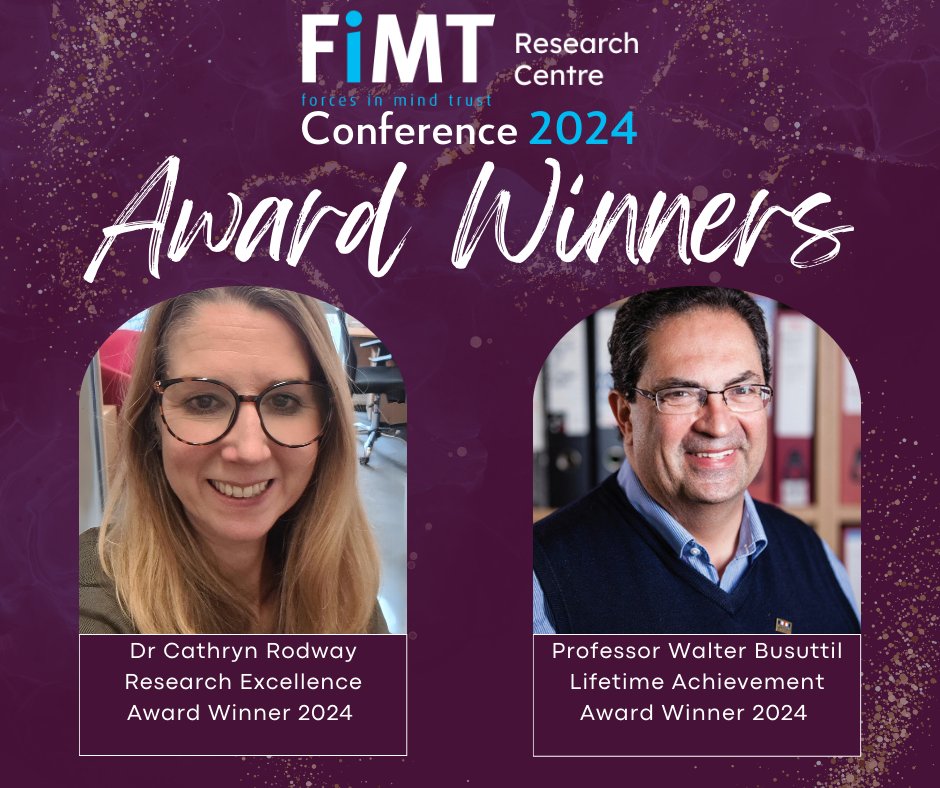 We are pleased to announce the winners of the FiMT Research Centre Conference Awards 2024! Congratulations to Professor Walter Busuttil and Dr Cathryn Rodway. It is an honour to recognise their outstanding research contributions benefitting Veterans and their families.#FiMTRC2024