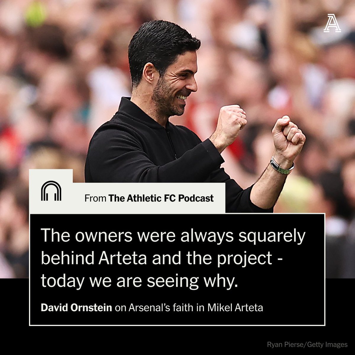 TheAthleticFC's tweet photo. Even when Arsenal were struggling in Mikel Arteta's early years, internal faith in the manager never wavered.

@David_Ornstein says their trust in the process has been vindicated...

🎙️ 𝗧𝗛𝗘 𝗔𝗧𝗛𝗟𝗘𝗧𝗜𝗖 𝗙𝗖 𝗣𝗢𝗗𝗖𝗔𝗦𝗧